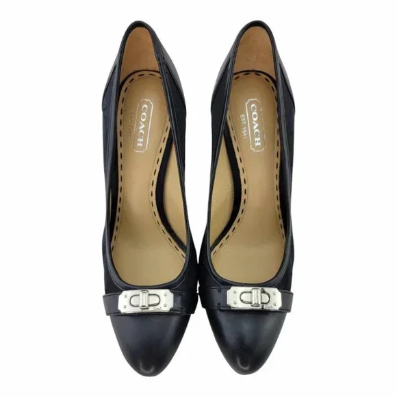 AUTHENTIC Coach Camille Black Signature Turnlock Pumps Sz 5.5 Smooth Leather Toe - Picture 5 of 13